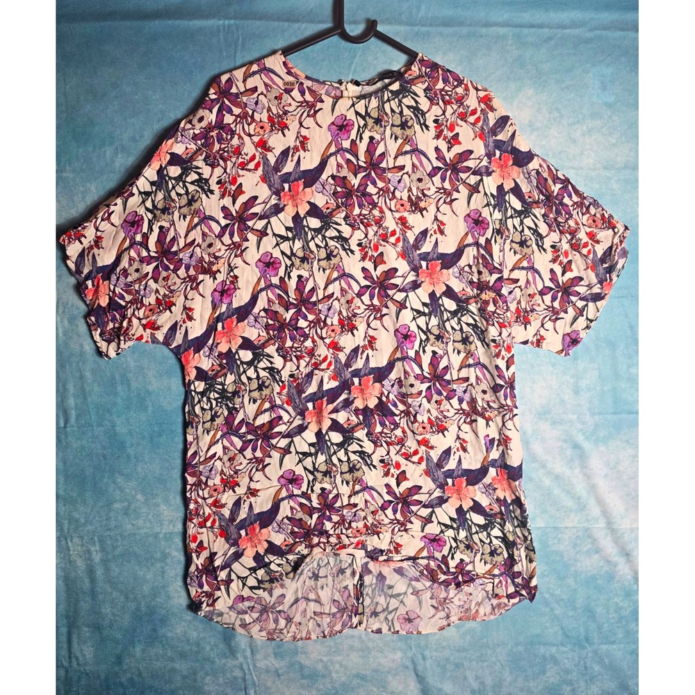 ZARA WOMAN 100% Silk Floral Pleated Lightweight Cap Sleeve Blouse Size M